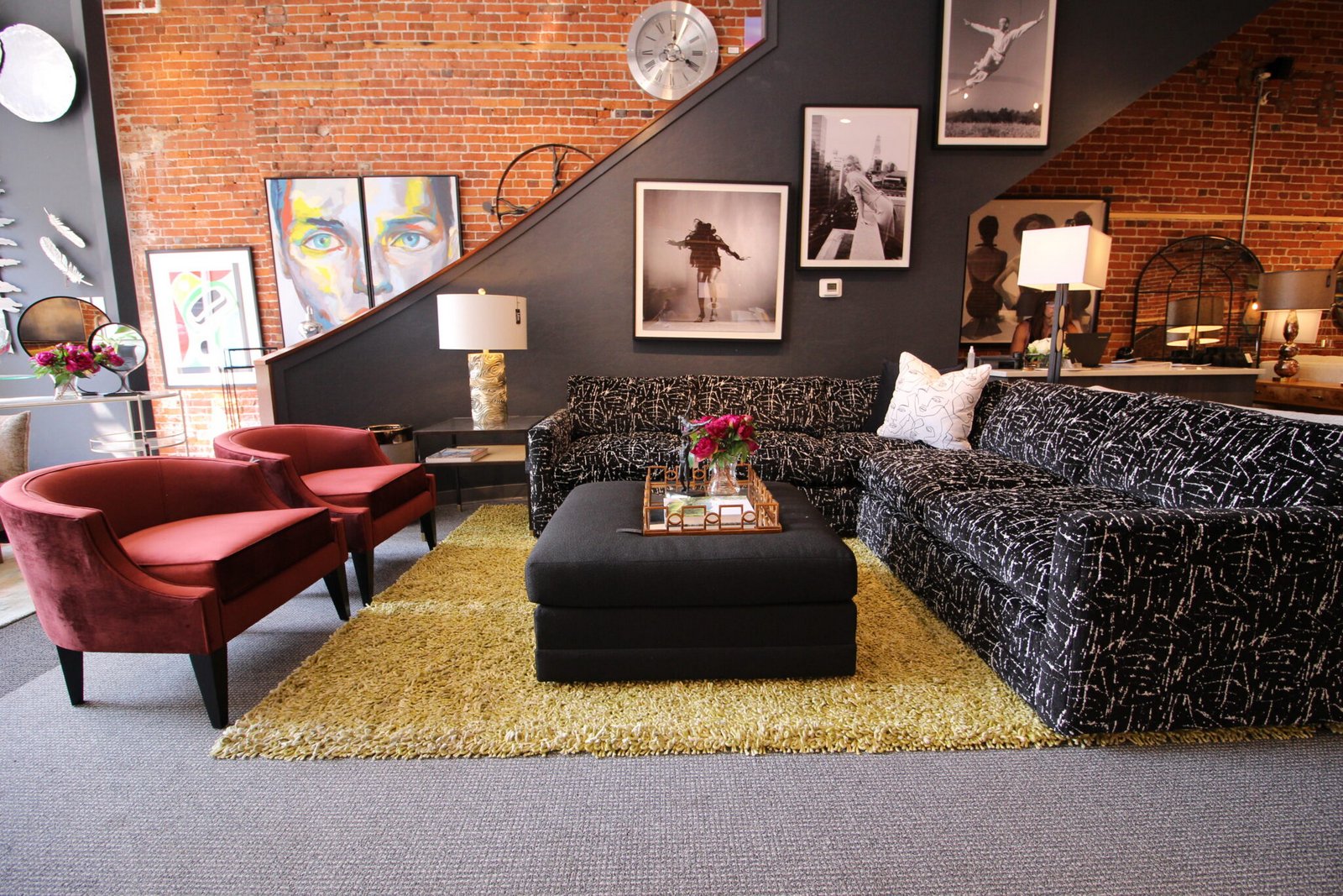 Luxe Home Interiors historic showroom with exposed brick