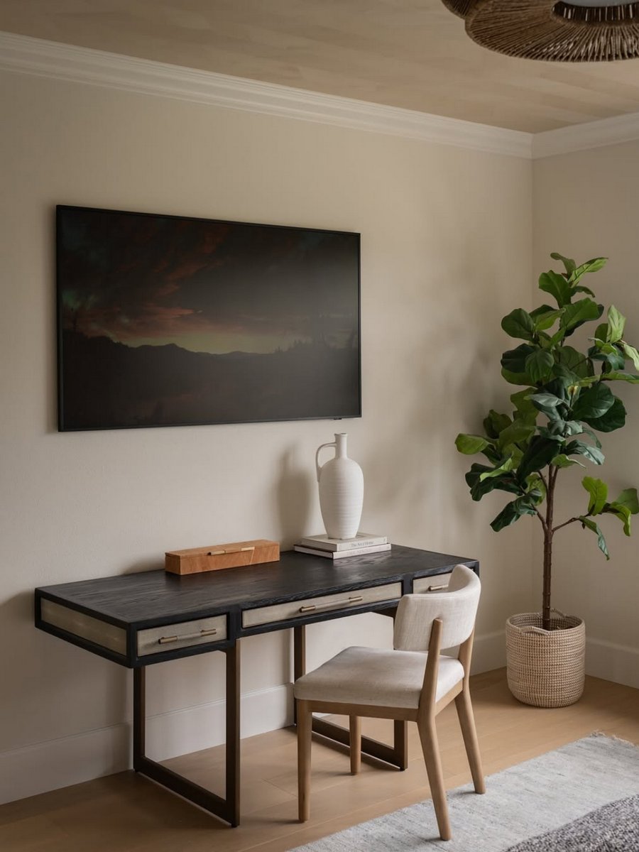 Curated workspace and desk styling at Moe's Home Victoria